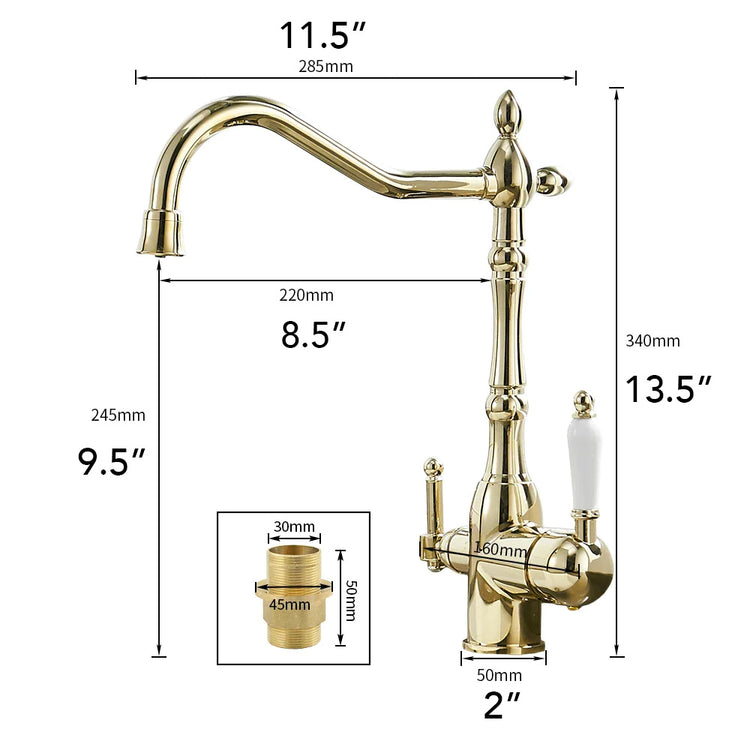 Single Hole antique style kitchen faucet with built in water filter spout